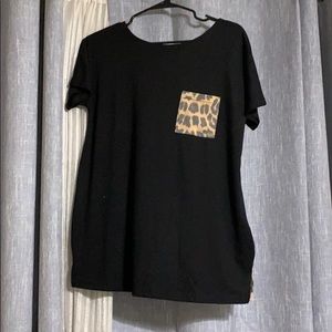 Black and Leopard print short sleeved t shirt